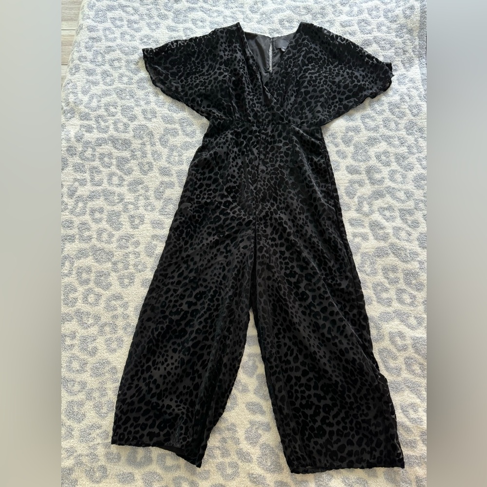 Anthropologie Greylin black velvet texture jumpsuit